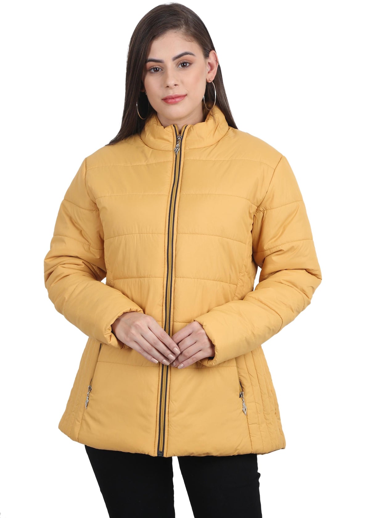 Xohy Women's Mustard Winter Wear Full Sleeve Solid Puffer Jacket